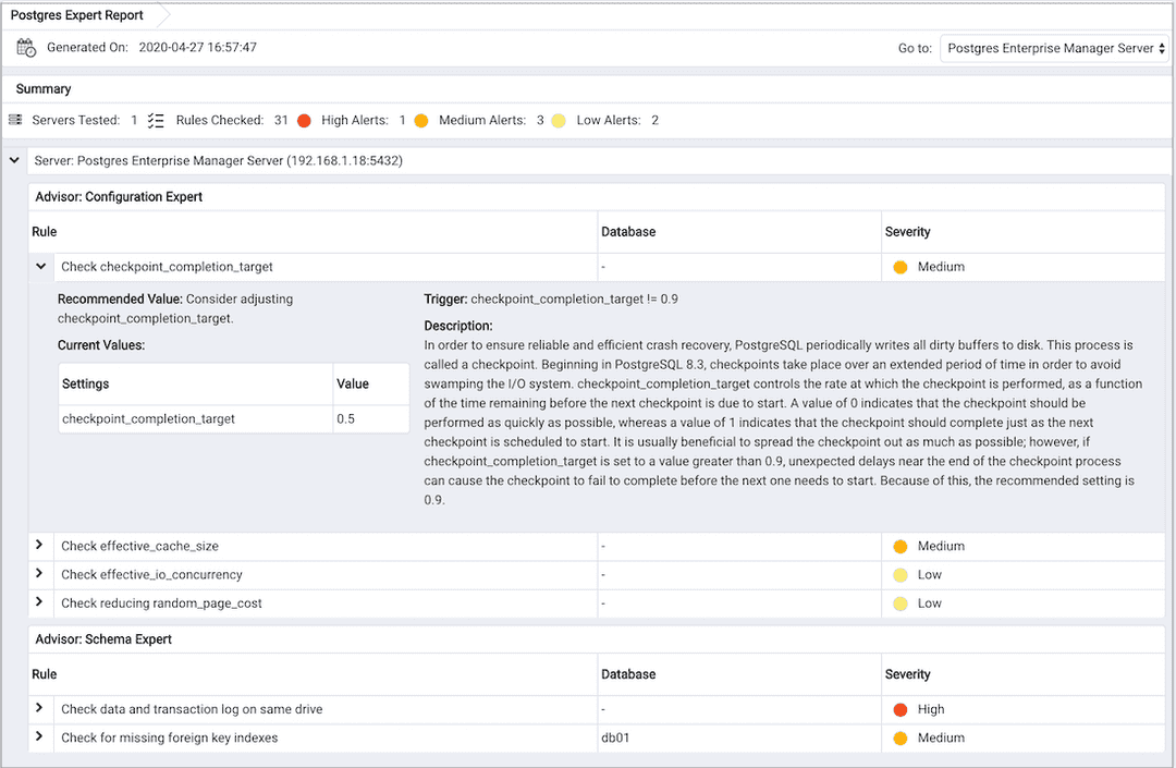 Postgres Expert Report - Parameter Value recommendation